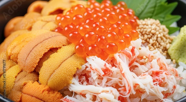 Fototapeta うに・いくら・蟹の海鮮三色丼