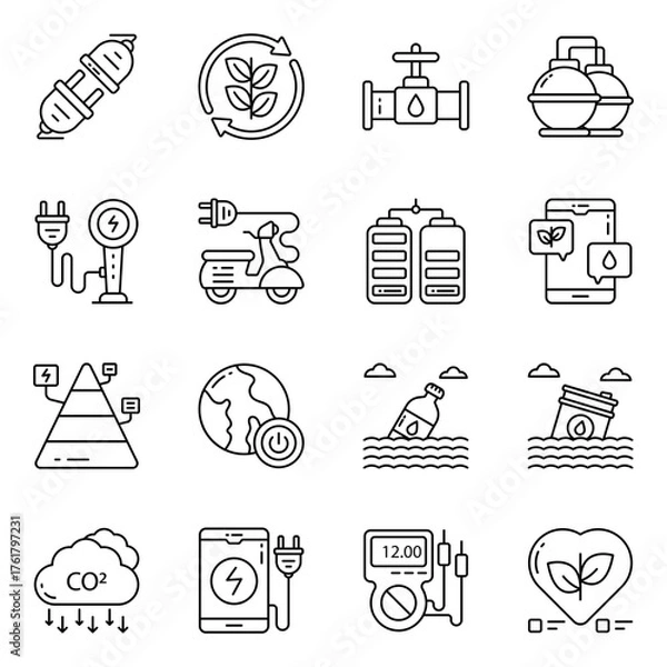 Fototapeta Set of Ecology and Recycling Line Icons

