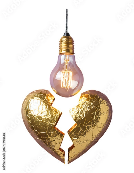 Fototapeta Golden Shattered Heart with Transparent Background, 3D Realism Cutout for Branding