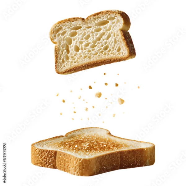 Fototapeta Golden Toast Slices with Crumbs, 3D Realism on Transparent Background, Digital Media Asset