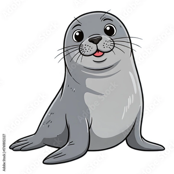 Fototapeta Gray Seal Puppy with Transparent Background, Cartoon Illustration for Digital Media