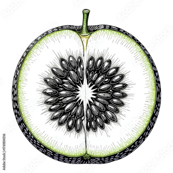 Fototapeta Green Apple Cross Section with Transparent Background, Detailed Illustration for Design