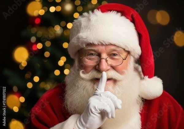 Obraz Santa Claus Silently Shushing With Finger To Lips