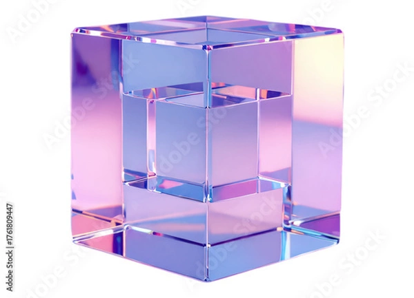 Fototapeta Iridescent Cube with Glossy Finish, Transparent Background, 3D Realism Design Element