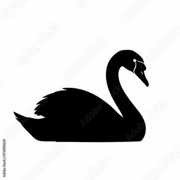 Fototapeta A simple yet elegant silhouette of a black swan, depicted in a side profile view on a white background.