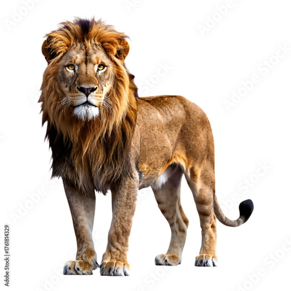 Fototapeta Majestic Gold Lion with Transparent Background, 3D Realism Graphic for Branding