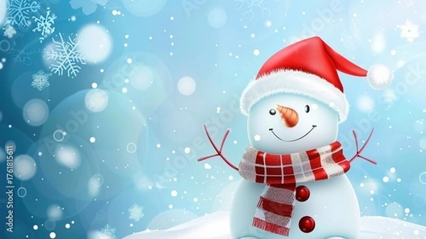 Obraz Warm & Cute High-Resolution Christmas Snowman Scarf Hat Christmas Background – Perfect for Christmas Greeting Cards, Home Decor Prints, Kids’ Craft Projects & Social Media Covers. Features an Adorable