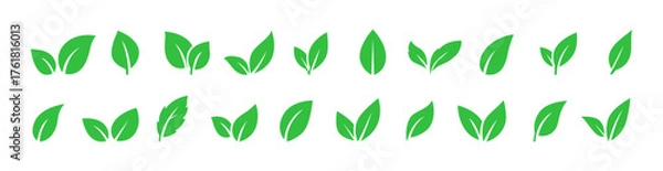 Fototapeta Minimal Green Leaf Vector Icons Set for Eco and Organic Design