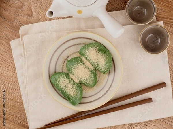 Obraz 한국의 음식 송편과 녹차