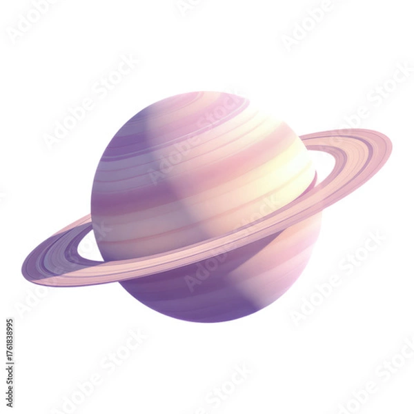 Obraz Purple Saturn with Pink Rings, Glossy 3D Realism Illustration on Transparent Background