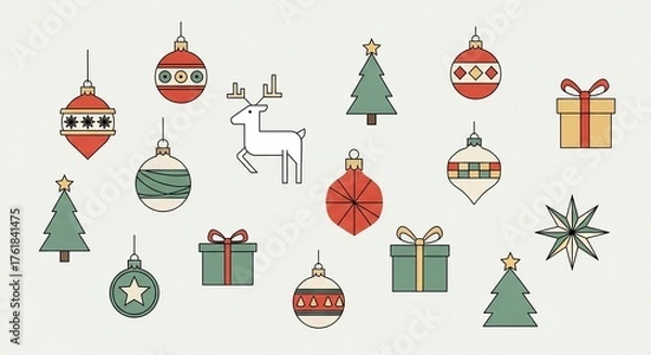 Obraz minimal line art christmas elements set