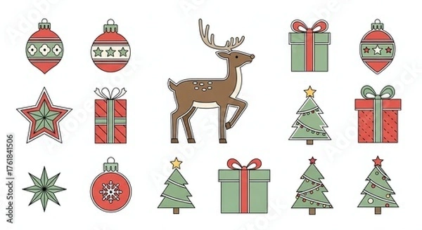 Obraz cute reindeer and christmas decorations vector set