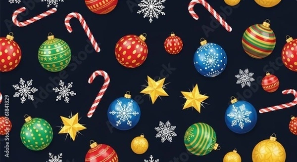 Obraz vibrant 3D christmas ornaments seamless pattern