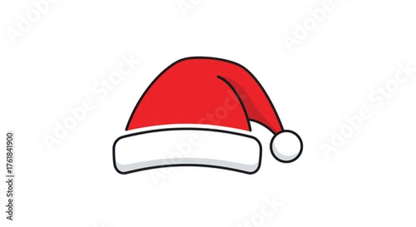 Fototapeta Classic Red Santa Hat with White Pom-Pom and Brim.