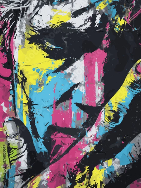 Fototapeta ステンシルとスプレーで描かれたモダンなストリートアート風壁画ベクター