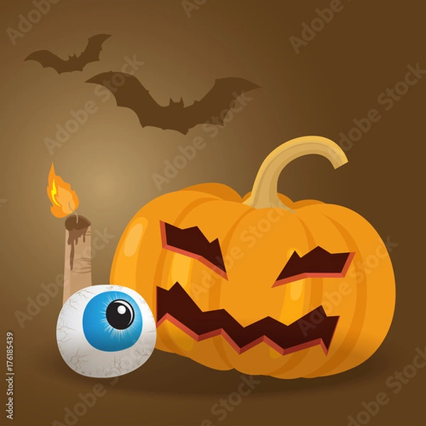 Obraz Cartoon halloween pumpkin, vector illustration.
