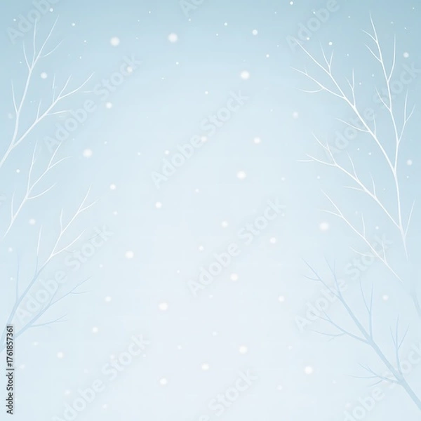 Obraz Soft winter background with snow and bare branches, pastel blue gradient