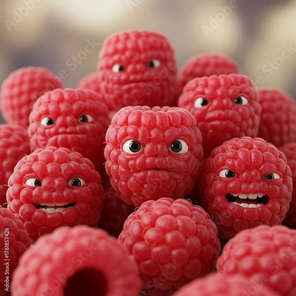 Obraz Funny Raspberry Faces - A Playful and Expressive Fruit Portrait.