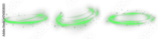 Fototapeta Glowing green light circle with motion trail and neon energy. Abstract round speed lines forming luminous ring for futuristic design and tech interface visuals.