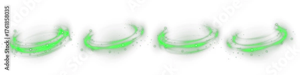 Obraz Green glowing ring with bright neon light and circular motion. Abstract particle swirl forming futuristic sci-fi portal or energy field for digital technology backgrounds.