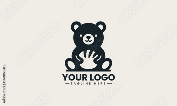 Obraz Cute bear chef mascot happily holding pastry and spoon vector logo illustration design
