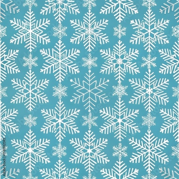 Obraz Seamless pattern of white snowflakes on a teal blue background