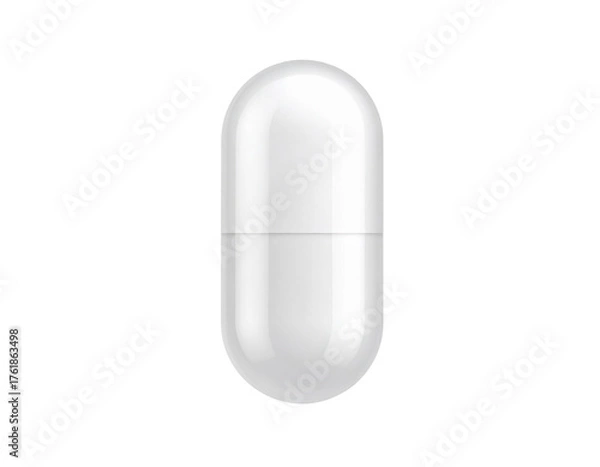 Obraz A smooth, oval-shaped white capsule, designed with a sleek finish, commonly associated with pharmaceuticals or dietary supplements.