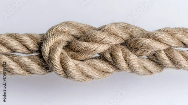 Fototapeta binding. Abstract close-up of intertwined ropes symbolizing unity, with textured fibers under soft directional lighting. wellbeing guides.