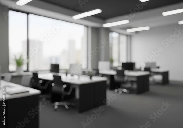 Fototapeta Defocused Modern Office Background, Professional Workspace Concept, Blurred Office Environment
