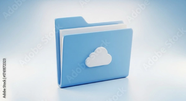 Obraz A 3d rendering of a blue folder with a white cloud icon, symbolizing cloud storage and data management