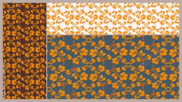 Fototapeta Decorative Floral Seamless Pattern Set with Autumn Colors and Multiple Backgrounds