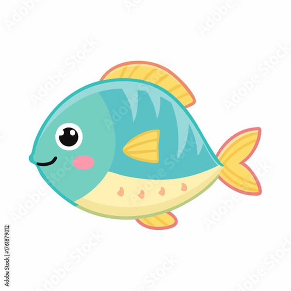 Obraz Cute Cartoon Fish with Bright Colors and Friendly Expression for Children's Designs