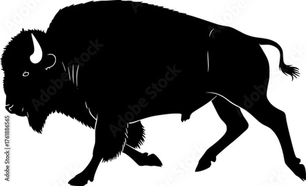 Obraz Running bison silhouette. This image shows a design of a running bison silhouette, also known as buffalo silhouette. Vector clipart illustration design