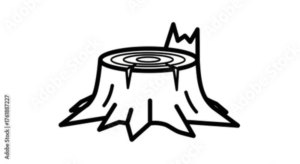 Fototapeta Stylized Tree Stump Illustration with Growth Rings and Broken Branch.