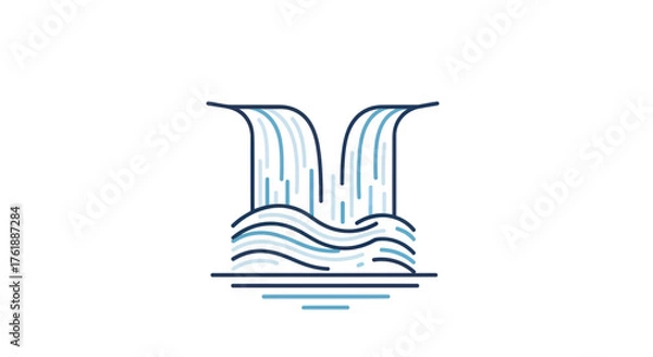 Fototapeta Minimalist Line Art Illustration of a Waterfall with Flowing Water.