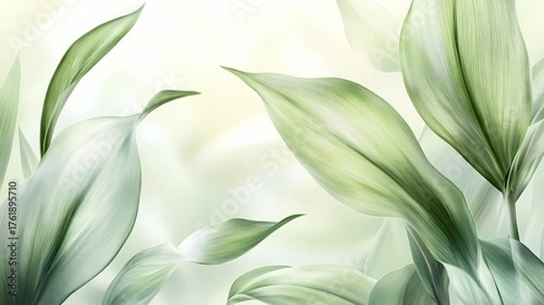 Obraz Lush green leaves gracefully intertwine in a soft, blurred background, evoking tranquility and nature