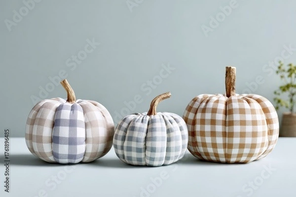 Obraz Gingham fabric pumpkins on minimalist background with soft lighting