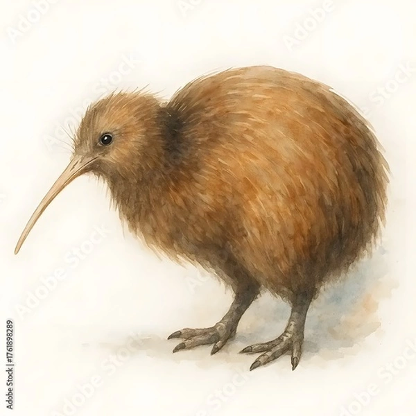 Obraz 키위새, 좌측면, 수채화, jpeg (kiwi bird, left side view, water colour, jpeg)