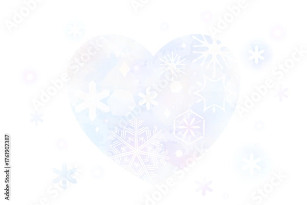 Fototapeta 淡い色の雪模様とハートイラスト