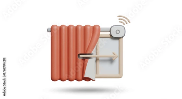 Fototapeta Smart Home Automation - Window with Motorized Curtain and Wireless Control.