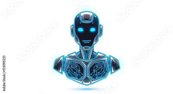 Obraz Futuristic Robot Bust with Glowing Blue Eyes and Circuitry.