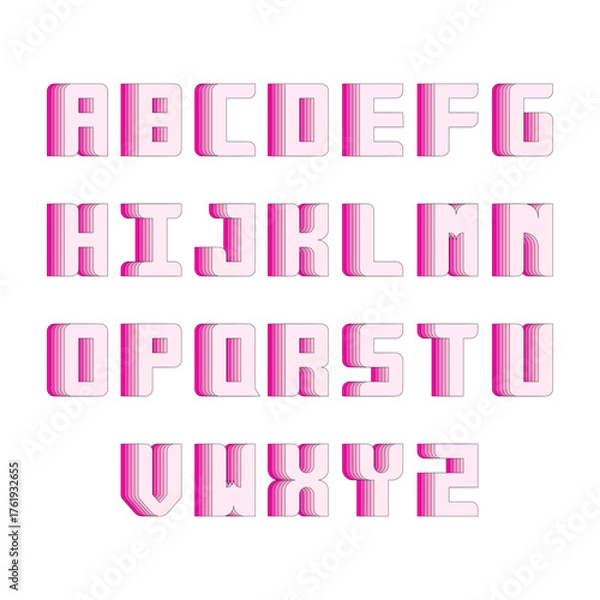 Fototapeta Pink alphabet letters with 3d isometric effect