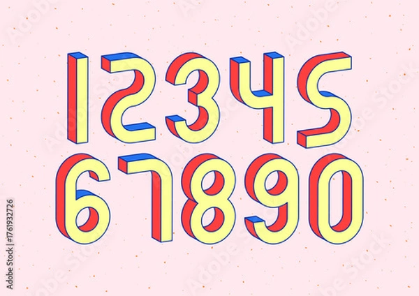 Obraz Set of numbers with 3d isometric effect on abstract background