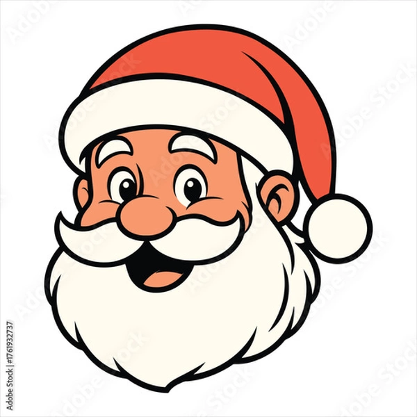 Fototapeta Joyful santa claus face with merry christmas hat and white beard vector