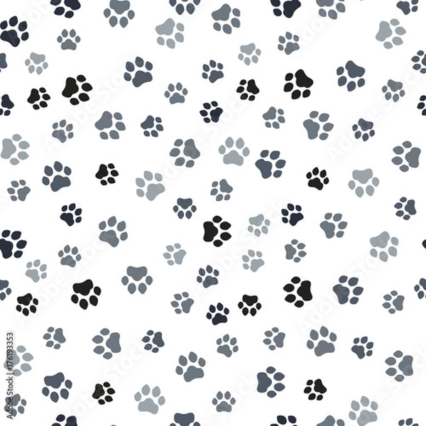 Fototapeta Paw print seamless. Traces of Cat Textile Pattern. Cat footprint seamless pattern. Vector seamless
