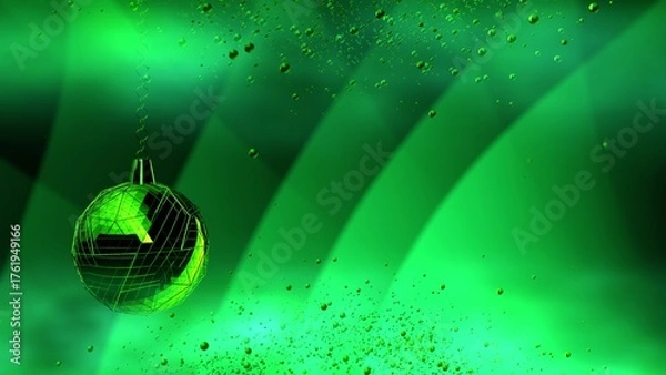 Fototapeta 飛び散る緑の泡のような粒子とクリスマスボールのイラスト