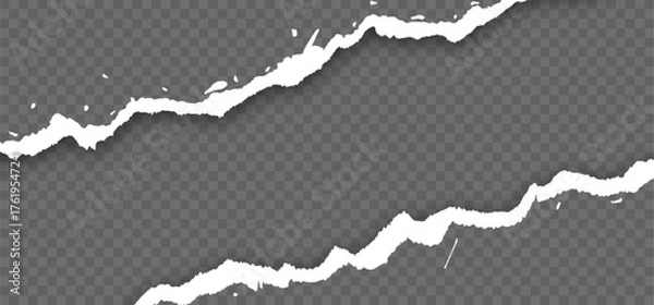 Fototapeta Seamless torn paper edge texture with realistic shadow effect. Ripped paper border design for background, banner, or poster templates.