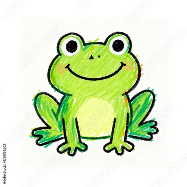 Obraz Cheerful hand-drawn illustration of a smiling green frog, perfect for children's designs and educational projects