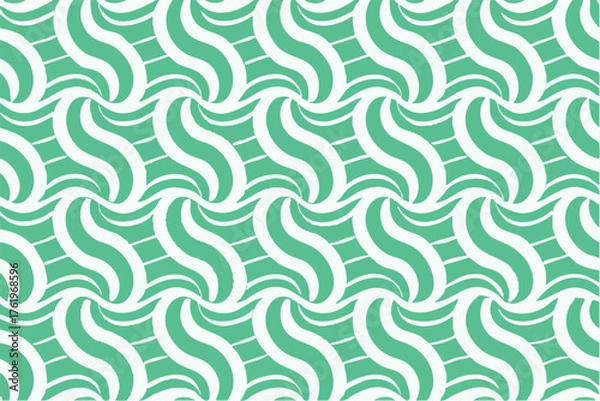 Fototapeta Repeating wave pattern with alternating mint green and white design elements creating an optical