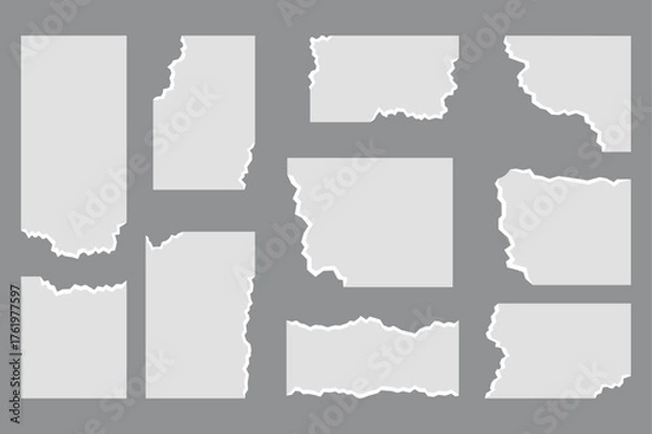 Fototapeta Assortment of Nine Torn Paper Pieces on Gray Background
